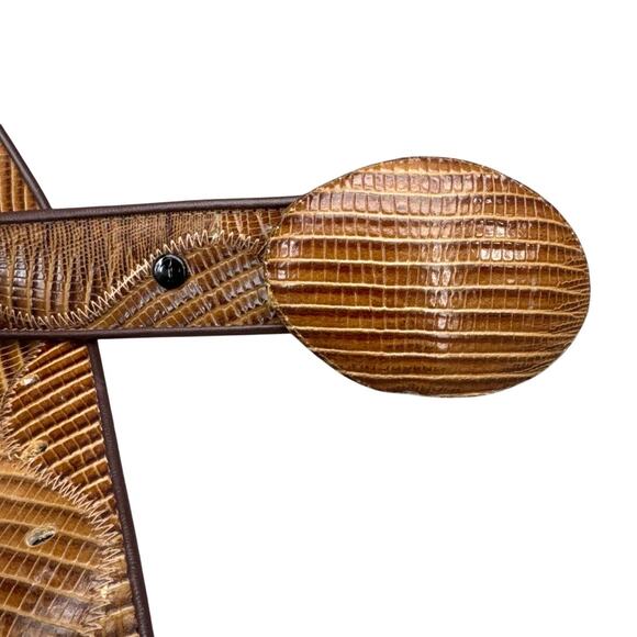 Vintage Handcrafted Western Brown Exotic Leather Belt Round Leather Buckle 40" - Picture 2 of 6